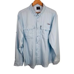 Pudolla Men's Fishing Shirt XL Long Sleeve Light Blue Vented Quick Dry